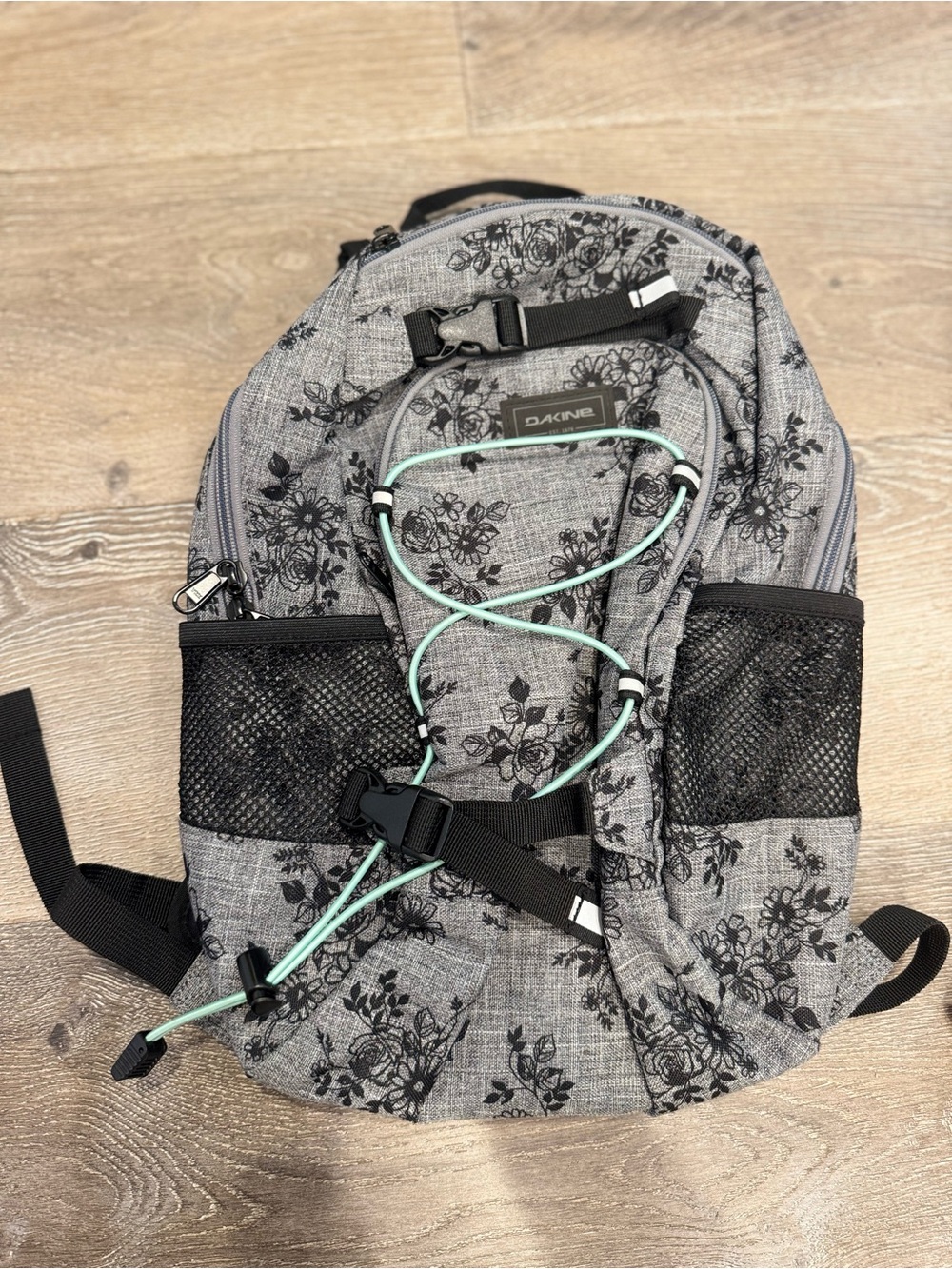 Dakine Gray Floral Backpack with Mint Bungee